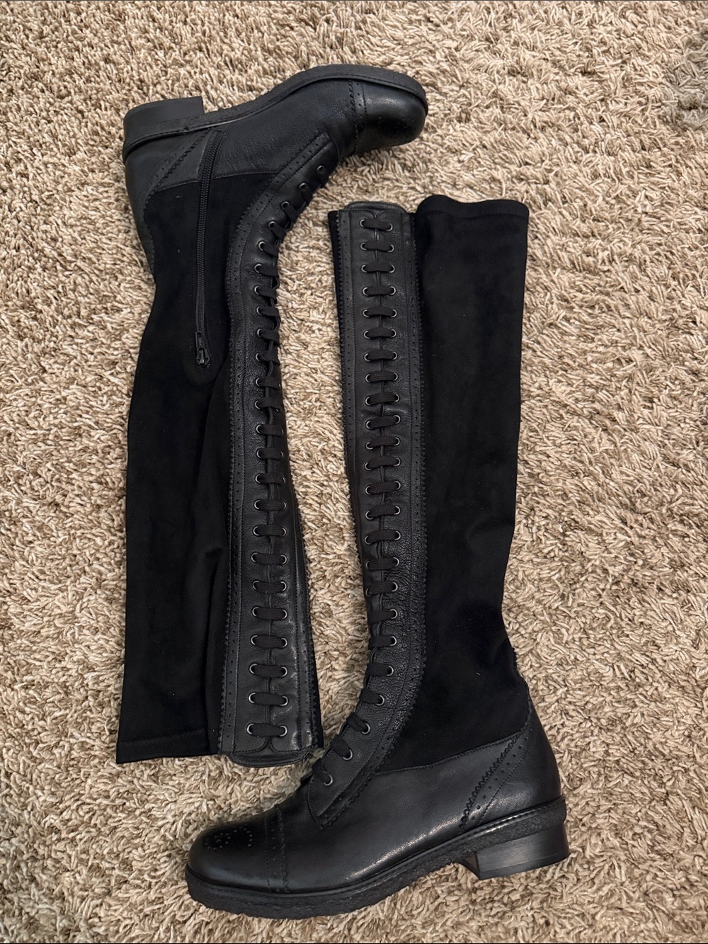 Stuart Weitzman Black Over-the-Knee Lace-Up Boots
